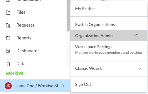 Organization Admin Tab